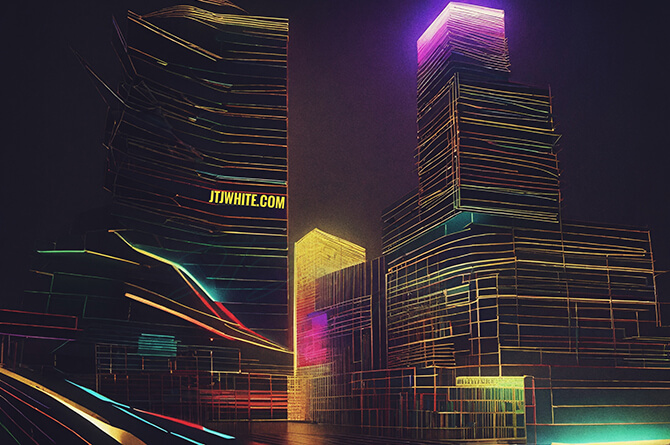 artwork of downtown Minneapolis. This piece is in the MPLS Reimagined Collection of the City Series by JTJ White