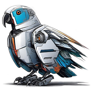 a colorful drawing of a robotic parrot