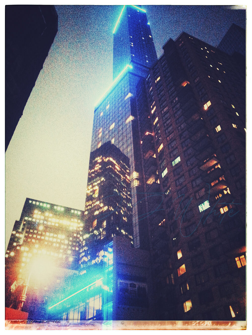an edited photo titled 'There Was A Time', from the City Slick collection of JTJ' White's City Series photography. This is a photograph of a building in Midtown Manhattan with blue lighting around the edges